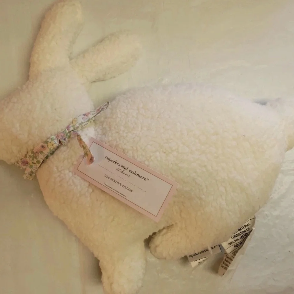 Cupcakes & Cashmere Easter Bunny Pillow Decorative White Sherpa 16x18 Boho